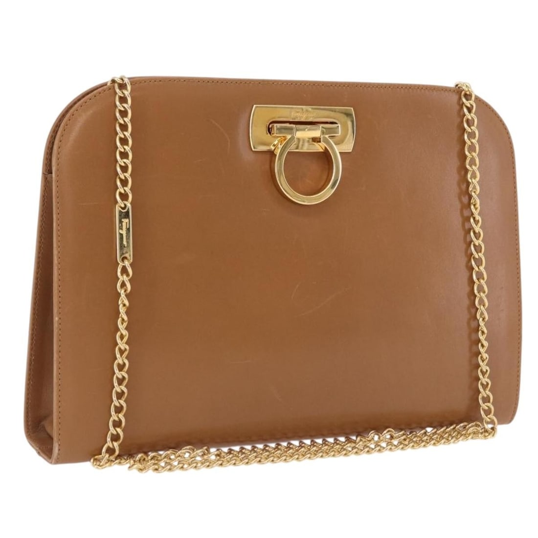 Brown Leather Shoulder Bag Salvatore Ferragamo Vintage Gancini Chain: Brown Leather Shoulder Bag Salvatore Ferragamo Vintage Gancini Chain Salvatore Ferragamo Vintage Gancini Chain leather bag in brown, made in Italy. Designed for female use, this piece measures 28 cm x