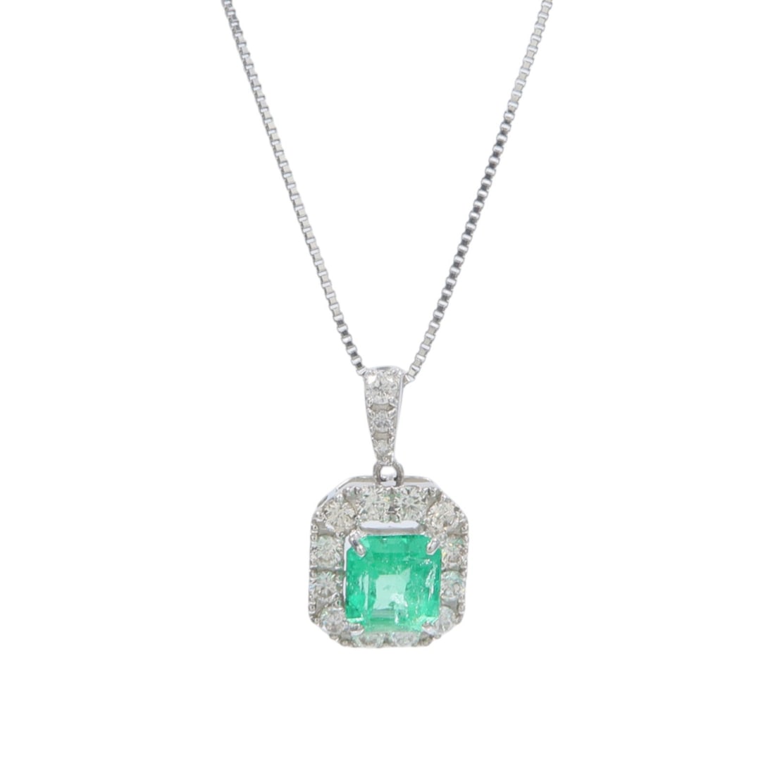 Platinum Emerald Diamond Pendant Necklace Pt950 Pt850 45cm (1 of 9)