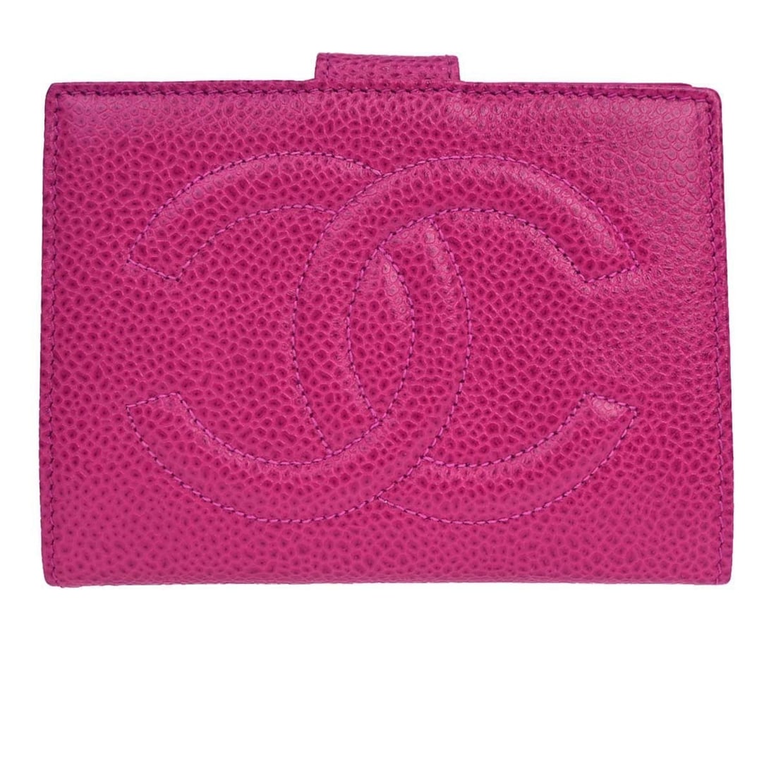 CHANEL Caviar Leather Bifold Wallet Pink Italy: CHANEL Caviar Leather Bifold Wallet Pink Italy Women's Chanel bifold wallet in pink caviar skin leather with a logo accent. It features a coin pocket, bill pocket, three additional pockets, and three 