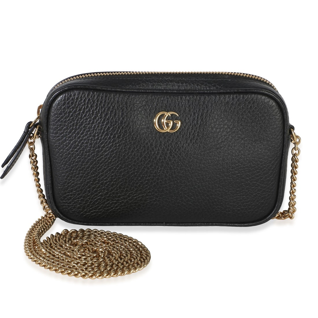 Gucci Super Mini Shoulder Bag Black Leather Chain Strap: Gucci Super Mini Shoulder Bag Black Leather Chain Strap Pre-owned Gucci GG Marmont super mini shoulder bag in black dollar calfskin. This compact chain-strap design features a zip-around closure, blac