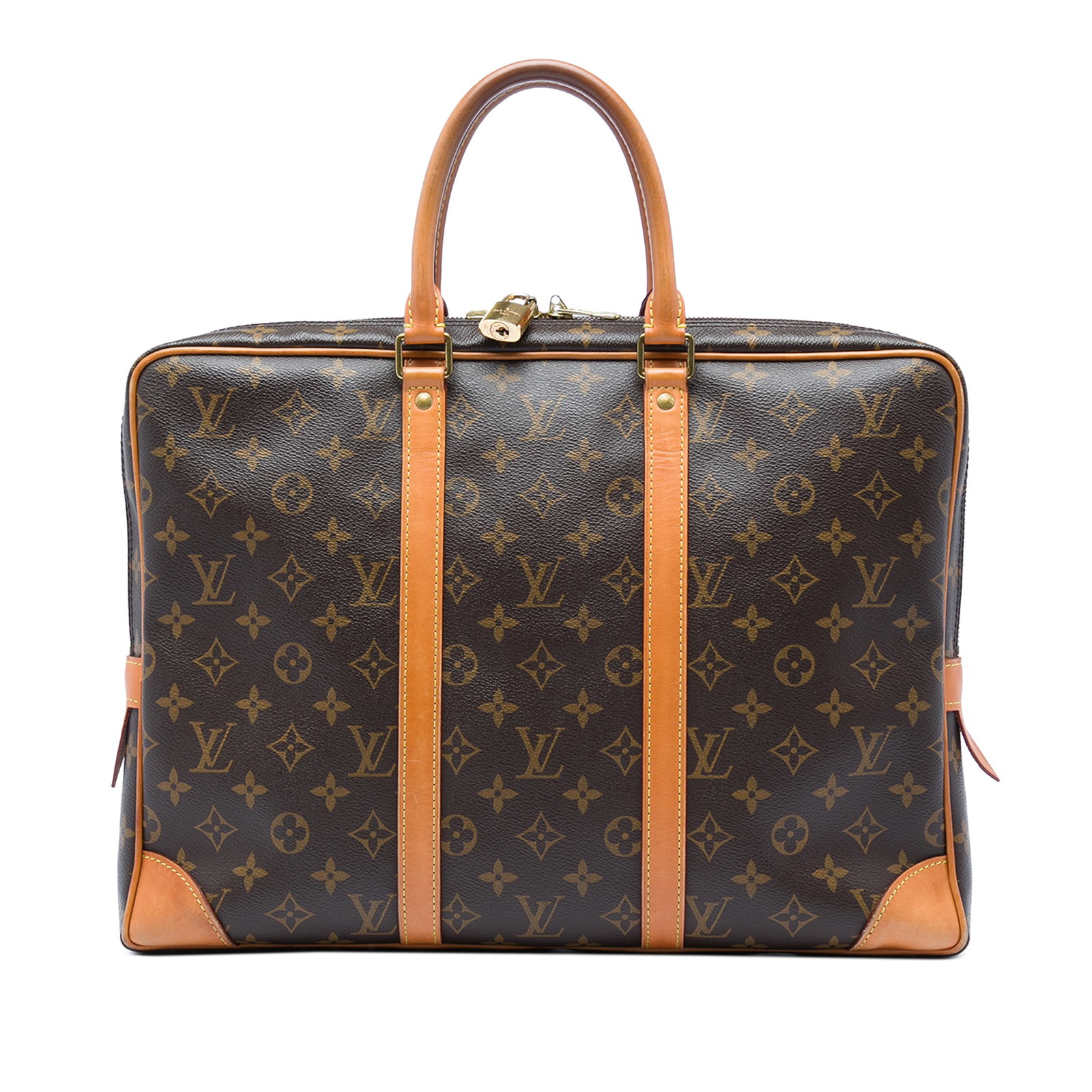 Louis Vuitton Porte Documents Voyage Monogram Briefcase Brown: Louis Vuitton Porte Documents Voyage Monogram Briefcase Brown Louis Vuitton Monogram Porte Documents Voyage briefcase in brown monogram canvas with vachetta leather trim and rolled handles. The bag fe