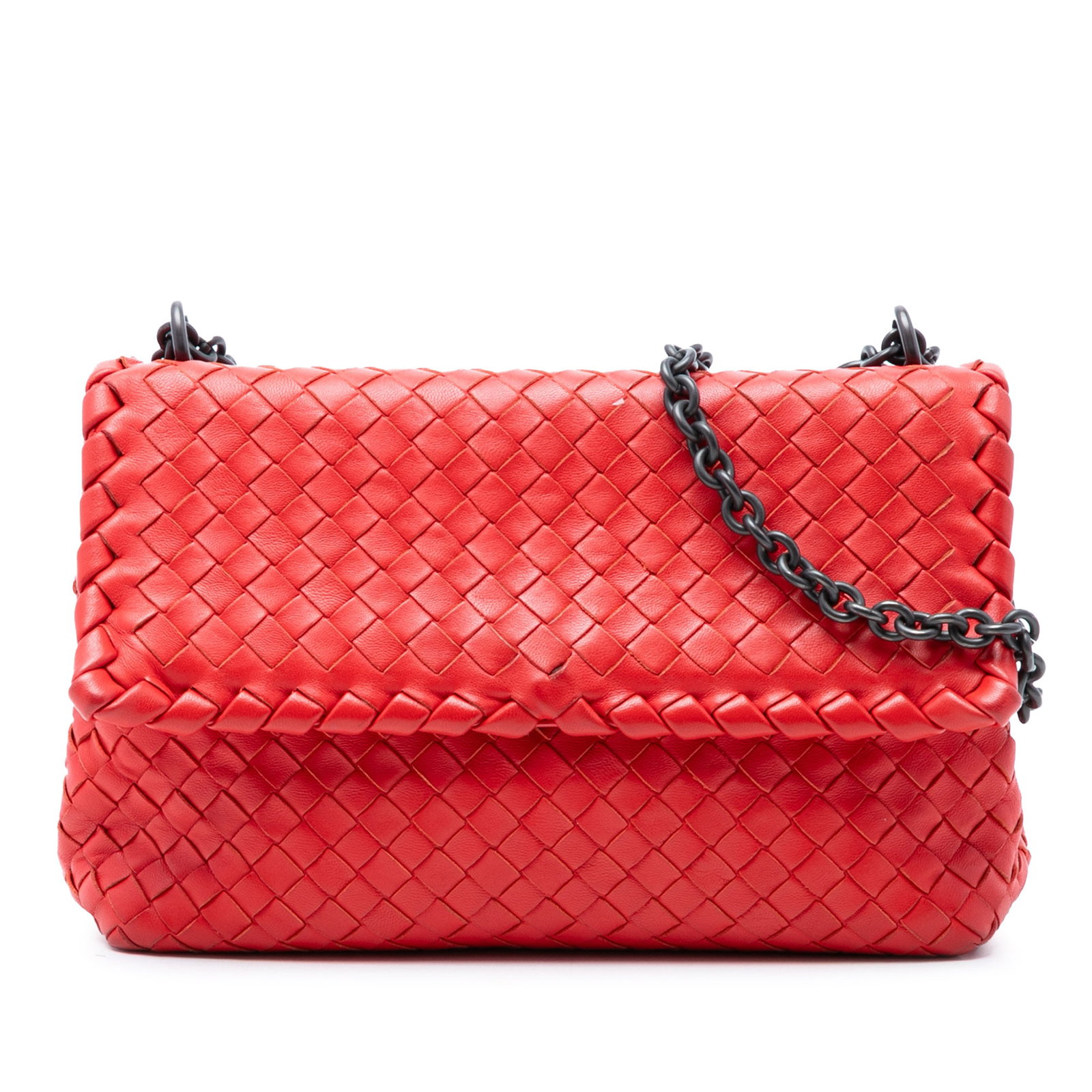 Bottega Veneta Olimpia Small Intrecciato Nappa Leather Shoulder Bag: Bottega Veneta Olimpia Small Intrecciato Nappa Leather Shoulder Bag Bottega Veneta Small Nappa Intrecciato Olimpia shoulder bag in red woven nappa leather. This shoulder bag features chain shoulder st