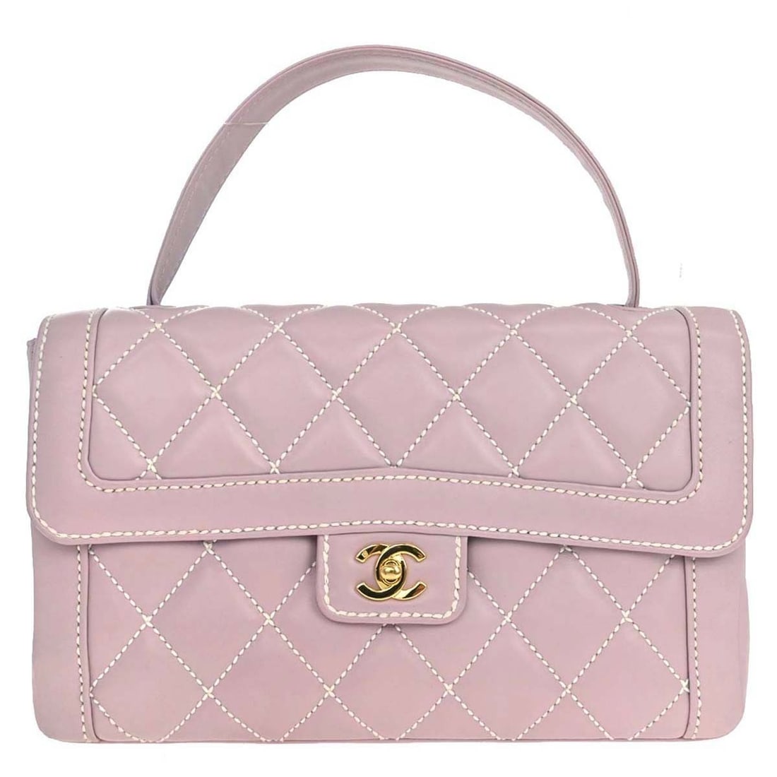 Chanel Wild Stitch Purple Calfskin Top Handle Bag: Chanel Wild Stitch Purple Calfskin Top Handle Bag Chanel top handle handbag in purple calfskin with the Wild Stitch design and turn-lock closure. This small handbag features one exterior pocket plus o