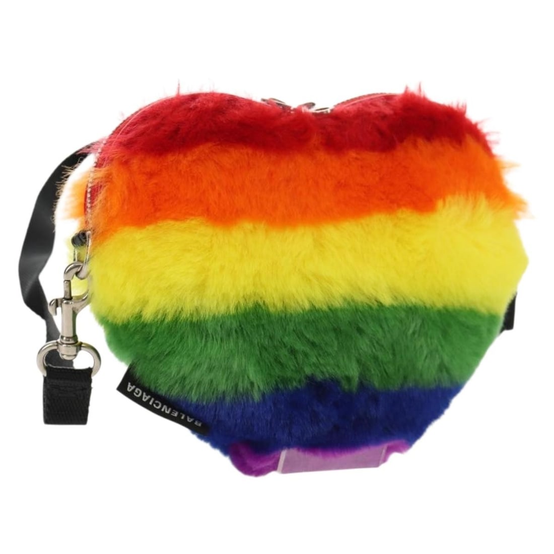 Balenciaga Rainbow Fur Shoulder Bag 677903: Balenciaga Rainbow Fur Shoulder Bag 677903 This Balenciaga shoulder bag features a vibrant rainbow fur exterior, offering a striking and unique design. Crafted in Italy, the bag is designed for women 