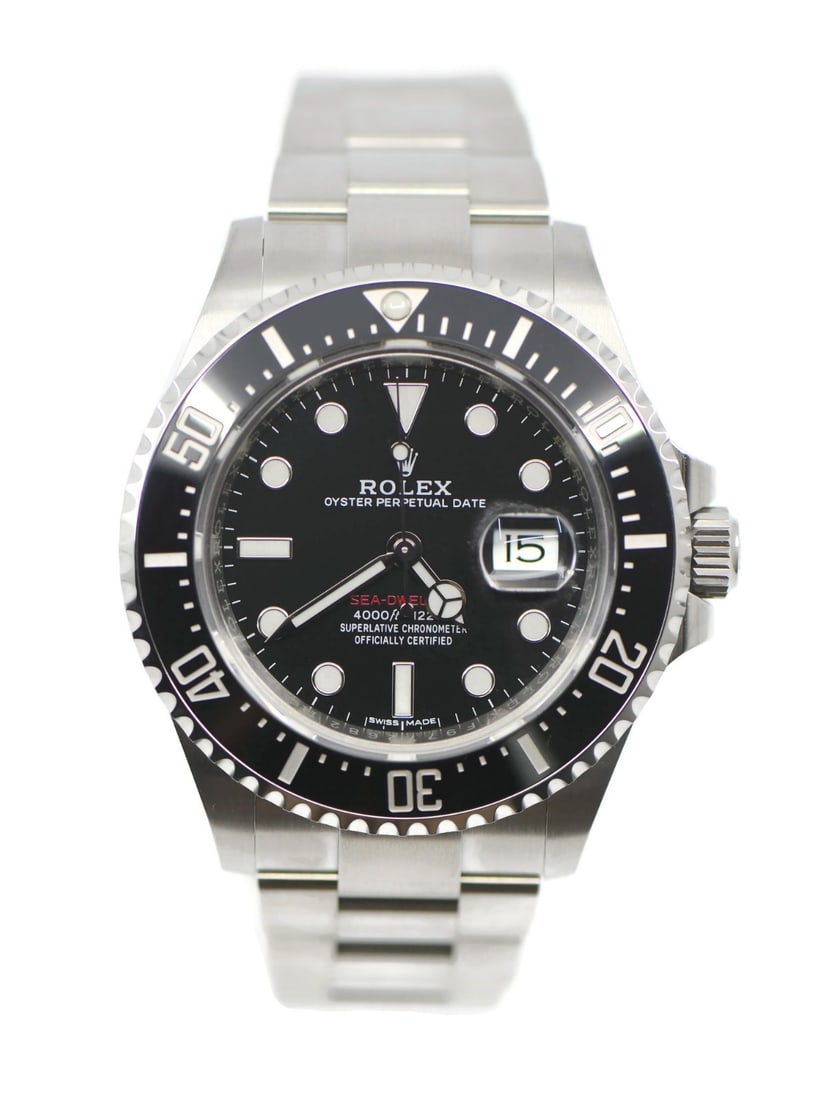 Rolex 126600 Sea-Dweller stainless steel wristwatch: Rolex 126600 Sea-Dweller stainless steel wristwatch Rolex Sea-Dweller stainless steel wristwatch, reference 126600, with a black dial and black bezel. It features round indexes, a date indicator, and 