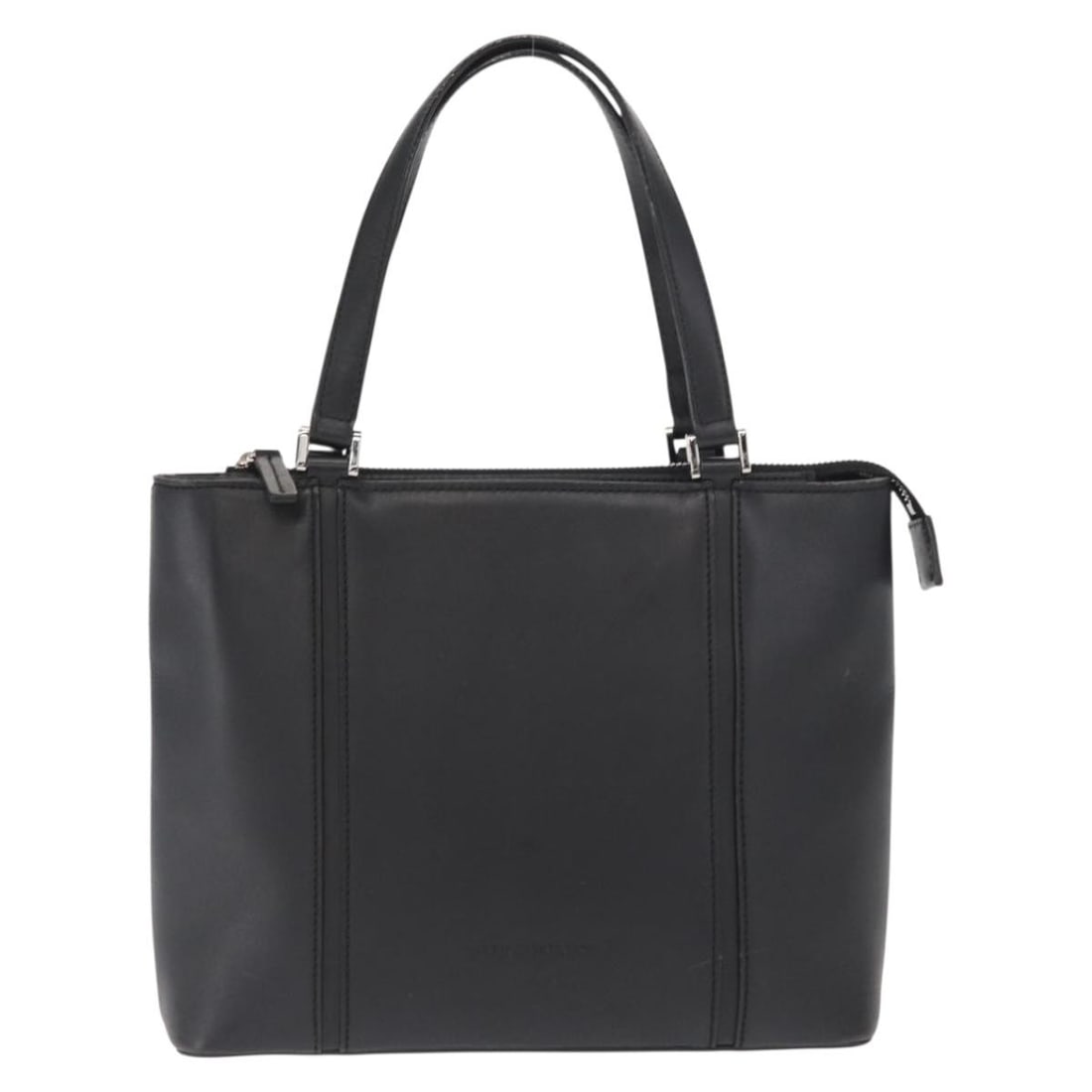 Burberry Vintage black leather handbag 26cm x 19cm x 10cm: Burberry Vintage black leather handbag 26cm x 19cm x 10cm This vintage Burberry handbag for women features black leather construction with metal fittings. It shows signs of wear including surface defo