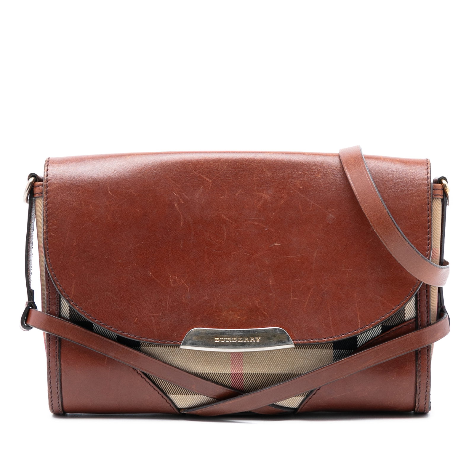 Burberry Abbott Crossbody Bag in Leather and House Check Canvas: Burberry Abbott Crossbody Bag in Leather and House Check Canvas This Burberry crossbody bag showcases the brand's signature House Check canvas paired with leather trim. It features an adjustable flat 