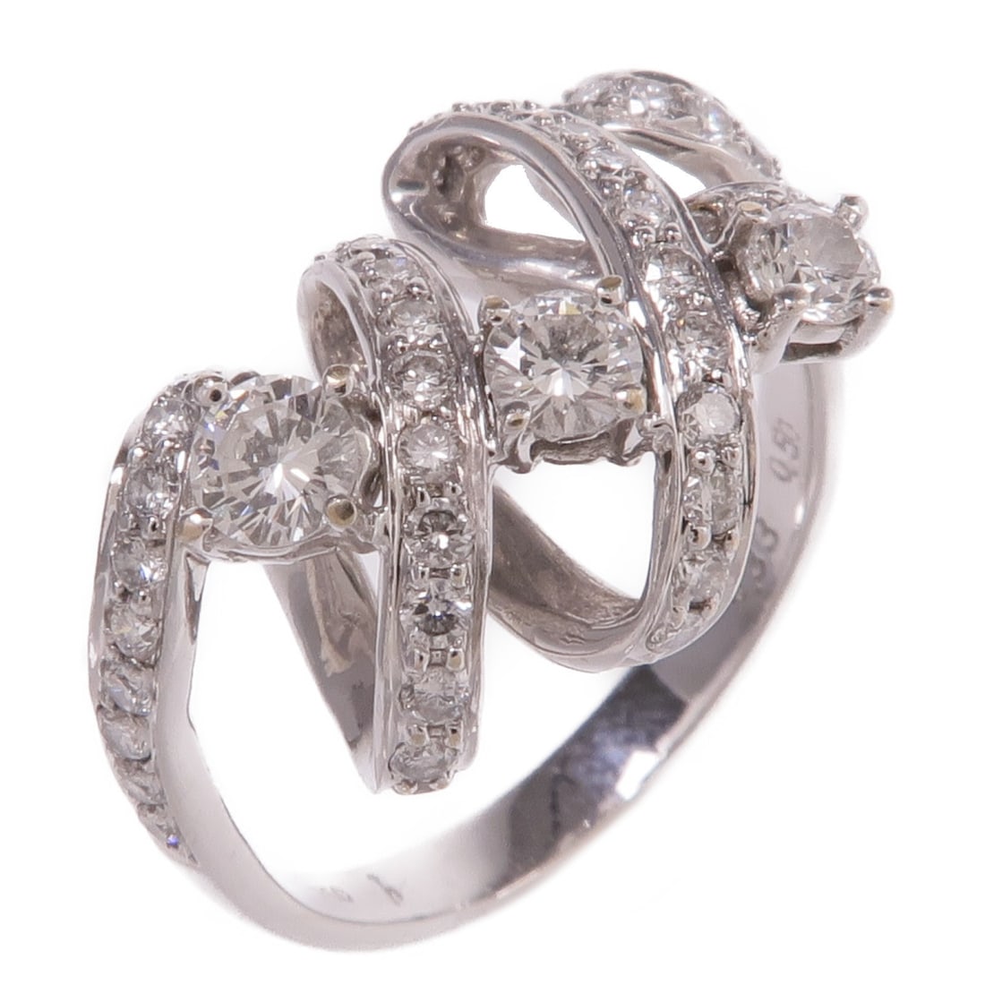 JEWELRY 18K White Gold Diamond Ring Size 5.5: JEWELRY 18K White Gold Diamond Ring Size 5.5 Diamond ring in 18K white gold (K18WG) with clear diamonds. The ring is size 5.5 and has a ring width of 2-2.5 mm (0.8"). It weighs 4.5 g and is described 