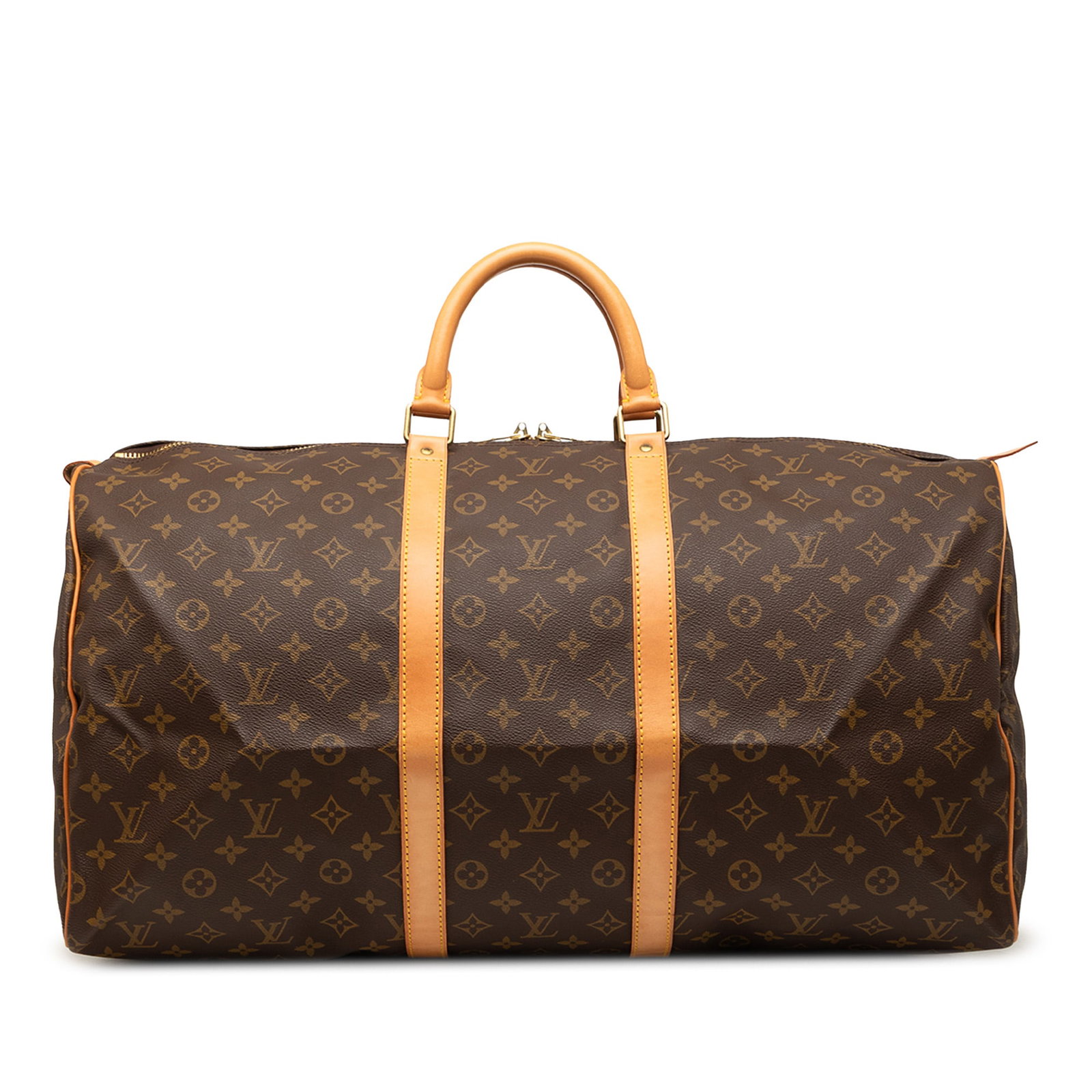 Louis Vuitton Keepall 55 Monogram Canvas Travel Bag: Louis Vuitton Keepall 55 Monogram Canvas Travel Bag Louis Vuitton Monogram Keepall 55 travel bag featuring a monogram canvas body, vachetta leather trim, rolled vachetta leather handles, and a top zip