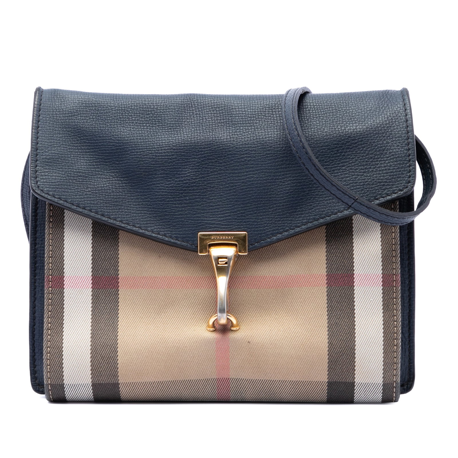 Burberry Macken Small Derby Crossbody in House Check Canvas Leather: Burberry Macken Small Derby Crossbody in House Check Canvas Leather Burberry Macken crossbody bag crafted with a leather and House Check canvas body. This small crossbody features an adjustable flat l