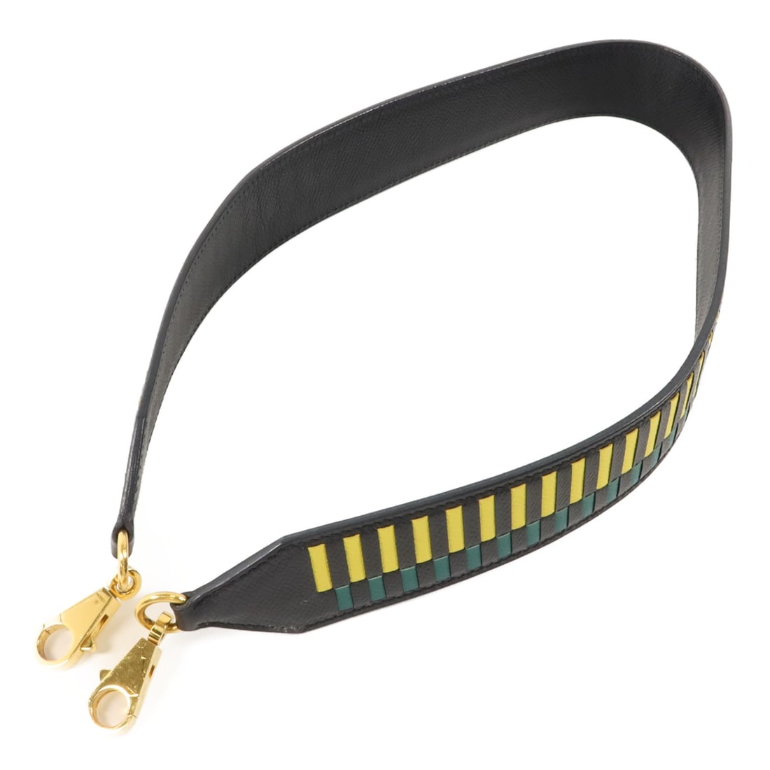 Hermes Tressage shoulder bag strap Epsom calfskin Noir Lime Malachite: Hermes Tressage shoulder bag strap Epsom calfskin Noir Lime Malachite Hermes Tressage shoulder bag strap in Epsom and calfskin leather with a Noir, Lime, and Malachite color combination. This women's 