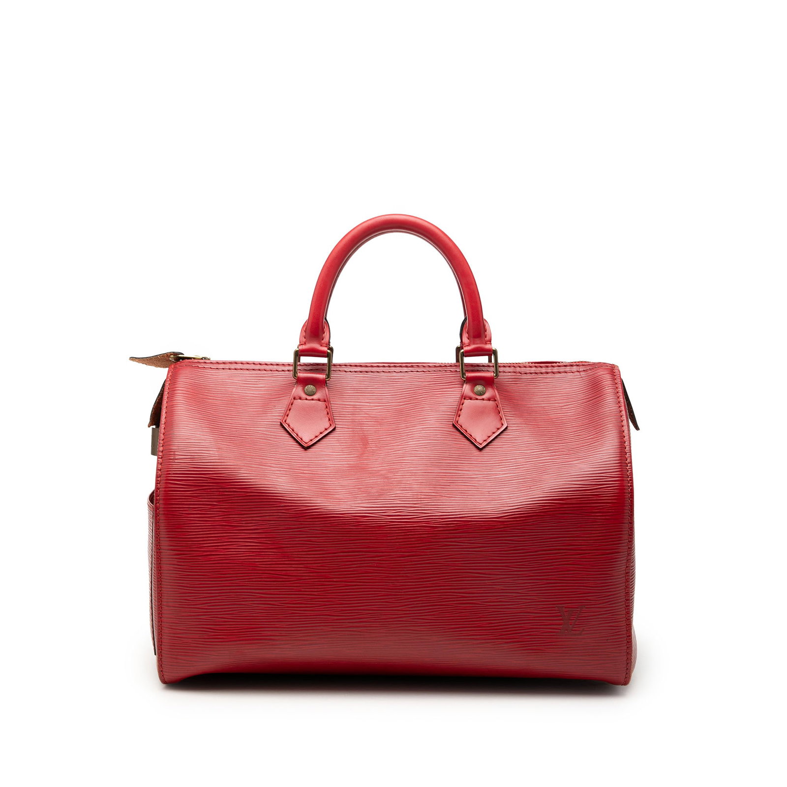 Louis Vuitton Epi Speedy 30 Red Leather Handbag: Louis Vuitton Epi Speedy 30 Red Leather Handbag Louis Vuitton Epi Speedy 30 handbag crafted in red Epi leather with rolled handles, a top zip closure, and an interior slip pocket. Made in France. Cond