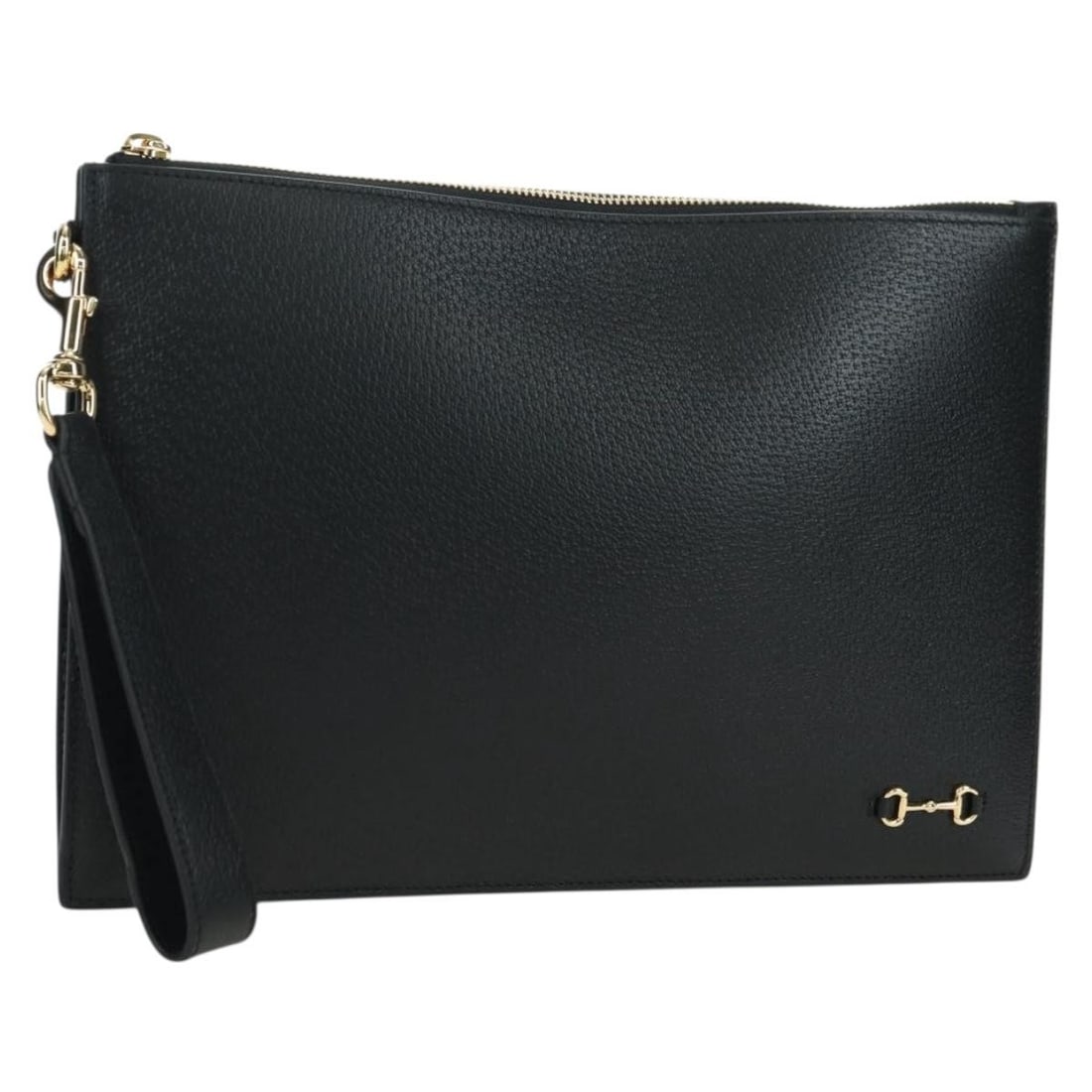 Gucci 700524 Horsebit Leather Clutch Black Gold with Dust Bag: Gucci 700524 Horsebit Leather Clutch Black Gold with Dust Bag Gucci horsebit clutch bag in black leather with gold-tone detailing. Made in Italy, this women's clutch includes a dust bag and is noted i
