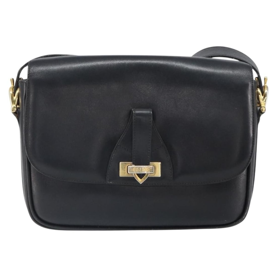 Celine Vintage black leather shoulder bag Italy: Celine Vintage black leather shoulder bag Italy This vintage Celine shoulder bag is crafted from black leather with a structured silhouette. Designed for women, it features a shoulder strap and metal 