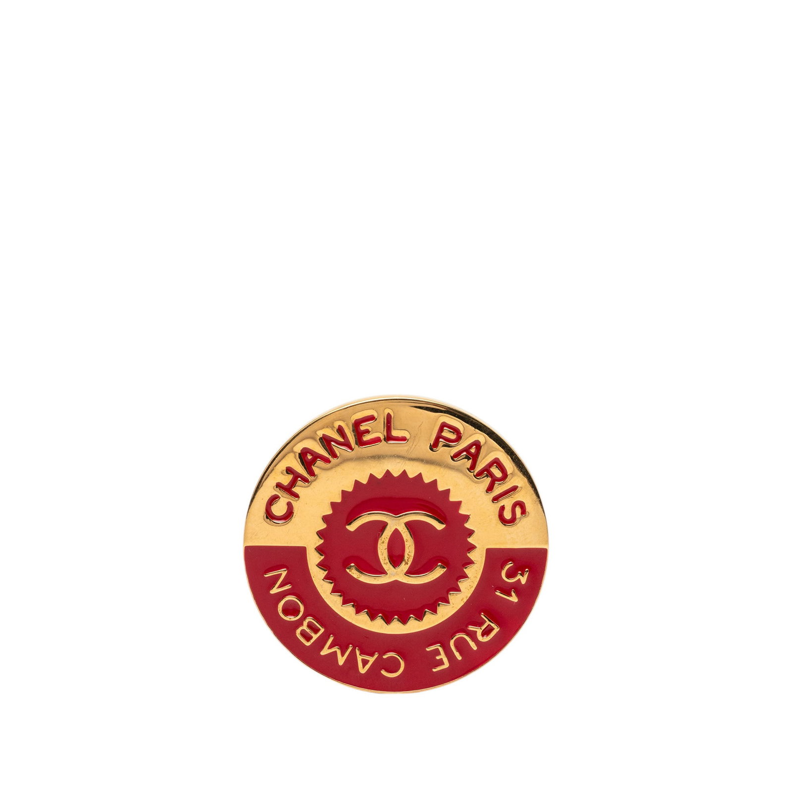 Chanel CC Round Enamel Brooch Gold Plated Pin (1 of 3)