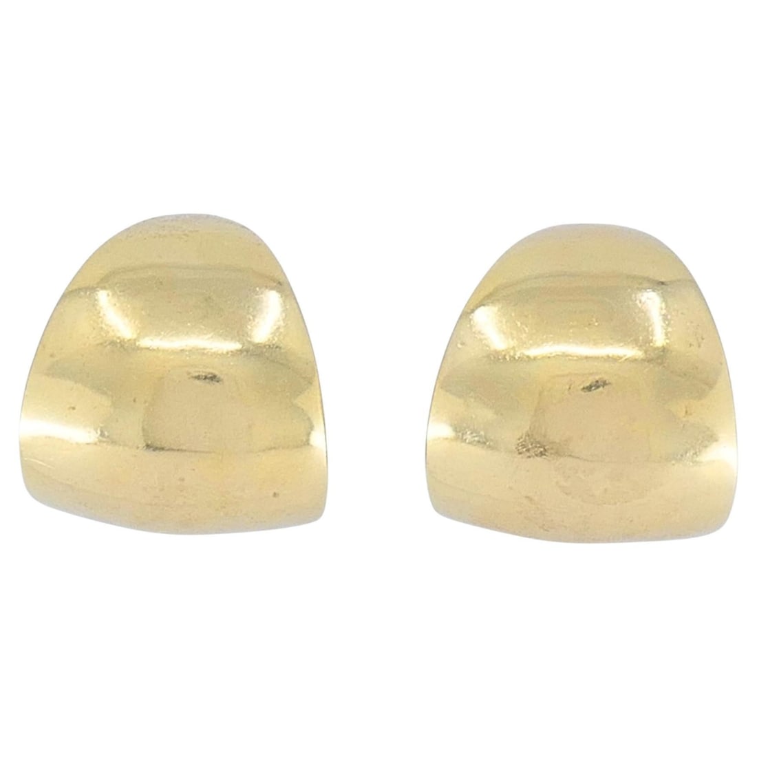 14k Gold Half Hoop Earrings with Omega Backs 1980s: 14k Gold Half Hoop Earrings with Omega Backs 1980s Vintage 14k gold half-hoop earrings with a crescent profile. The thick, domed front curves around the earlobe, with a smooth polished exterior and a 