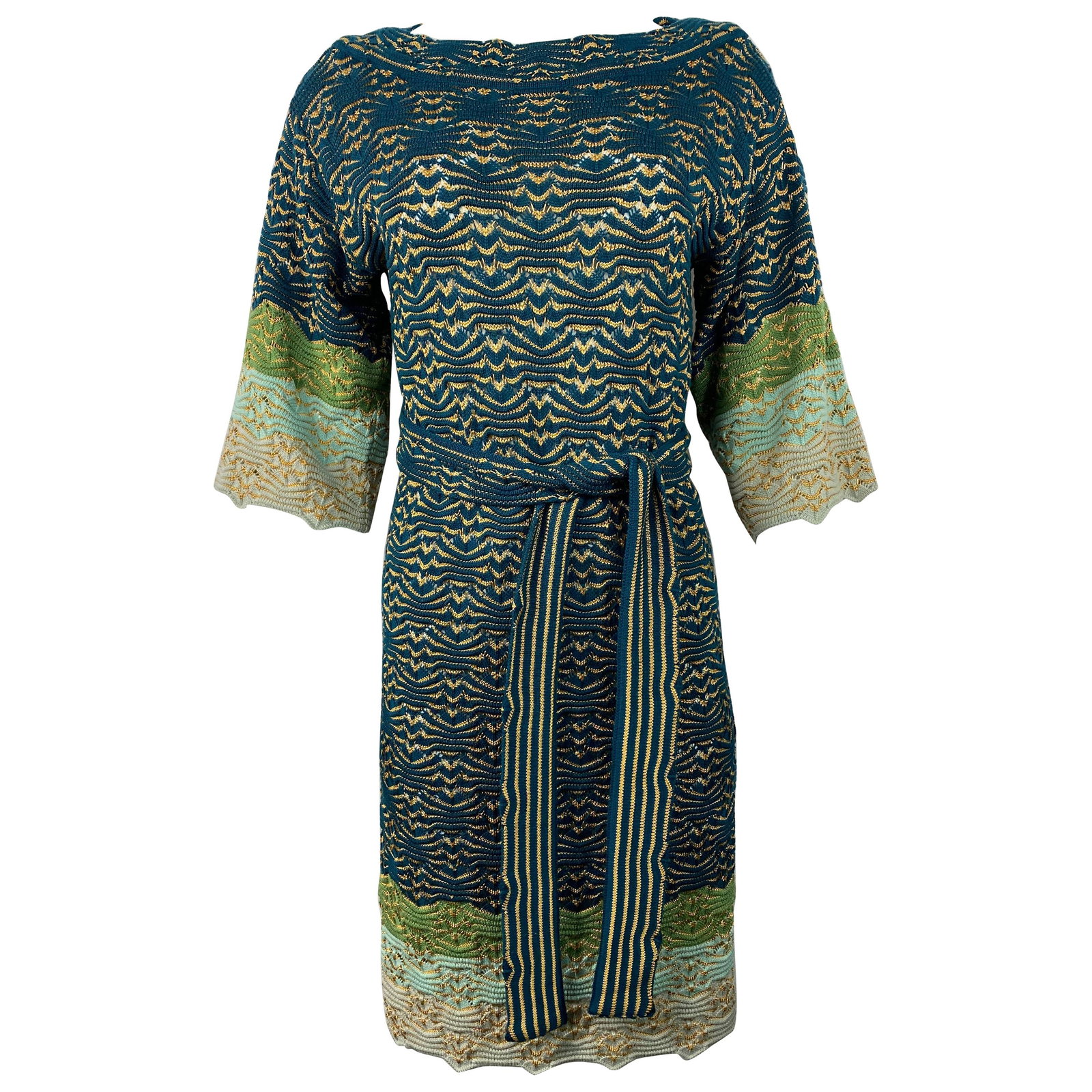 Missoni belted knit dress in blue green and brown (1 of 12)