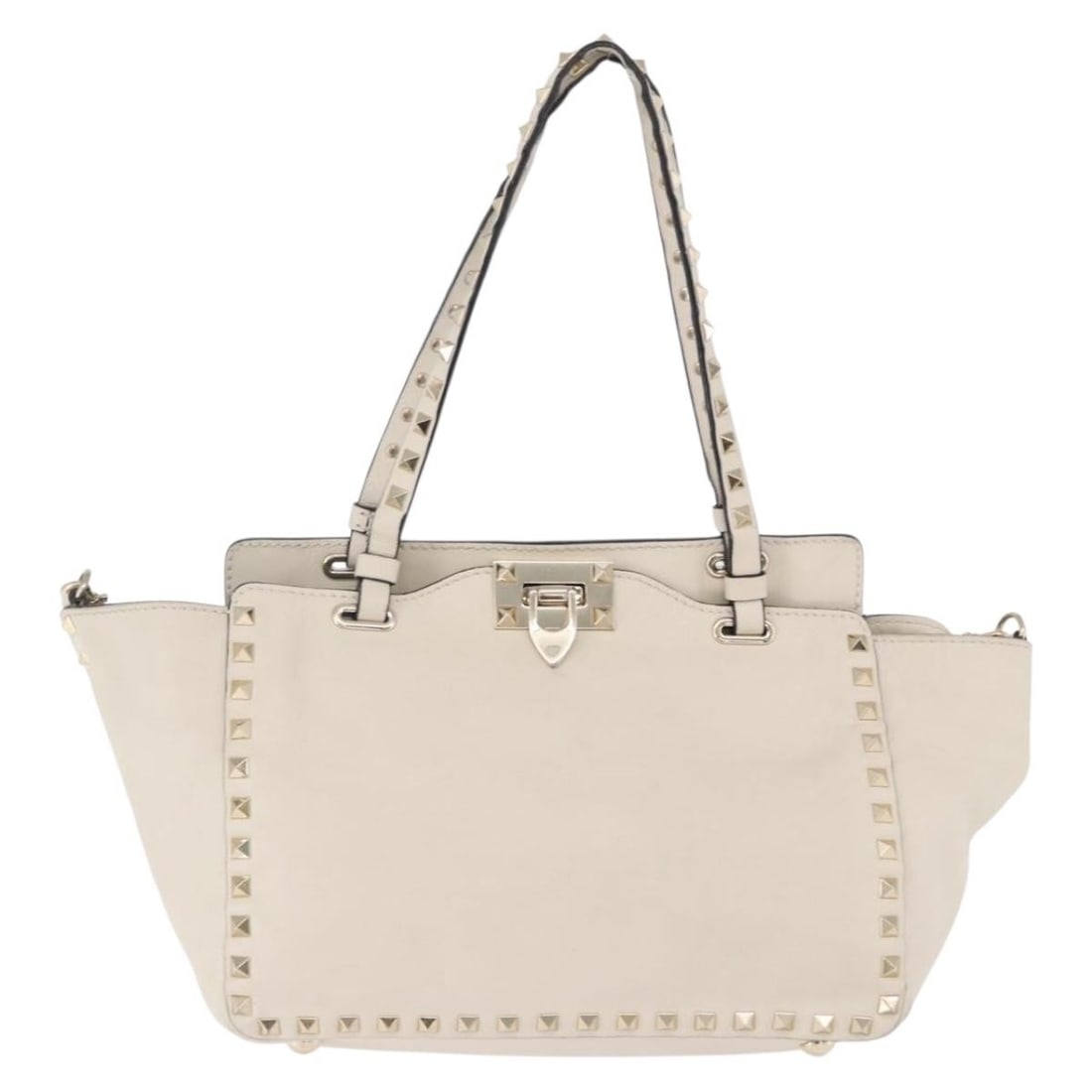 Valentino Garavani Rockstud Soft Leather Tote Bag White: Valentino Garavani Rockstud Soft Leather Tote Bag White Valentino Garavani Rockstud Tote in soft leather, designed for women and finished in white. Made in Italy, this tote measures 26 cm x 20 cm x 11