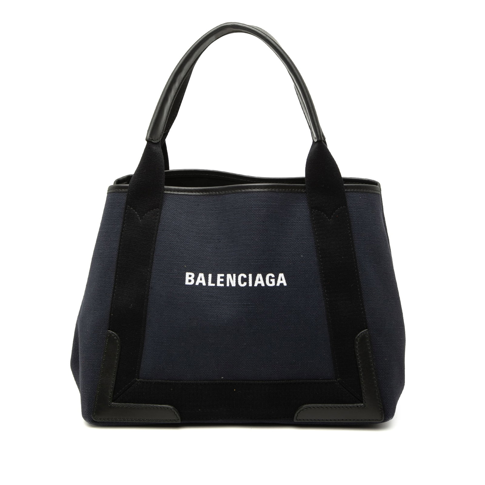 Balenciaga Navy Cabas S canvas tote bag with leather trim (1 of 6)