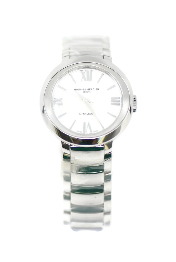 Women's Promesse M0A10182 Watch with Mother of Pearl Dial and Box: Women's Promesse M0A10182 Watch with Mother of Pearl Dial and Box This Baume & Mercier Promesse wristwatch features a stainless steel case and band, and is designed for women. It operates with a mecha