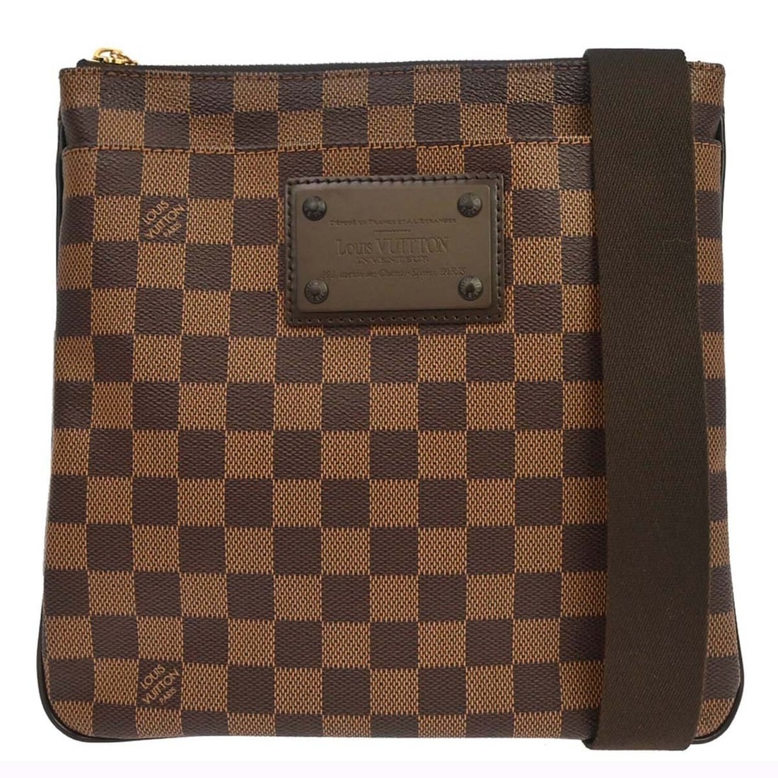 Louis Vuitton Pochette Plate Brooklyn Damier Ebene Crossbody Bag N41100: Louis Vuitton Pochette Plate Brooklyn Damier Ebene Crossbody Bag N41100 Louis Vuitton Damier Pochette Plate Brooklyn shoulder bag in brown Damier canvas and leather, designed with a check pattern and 