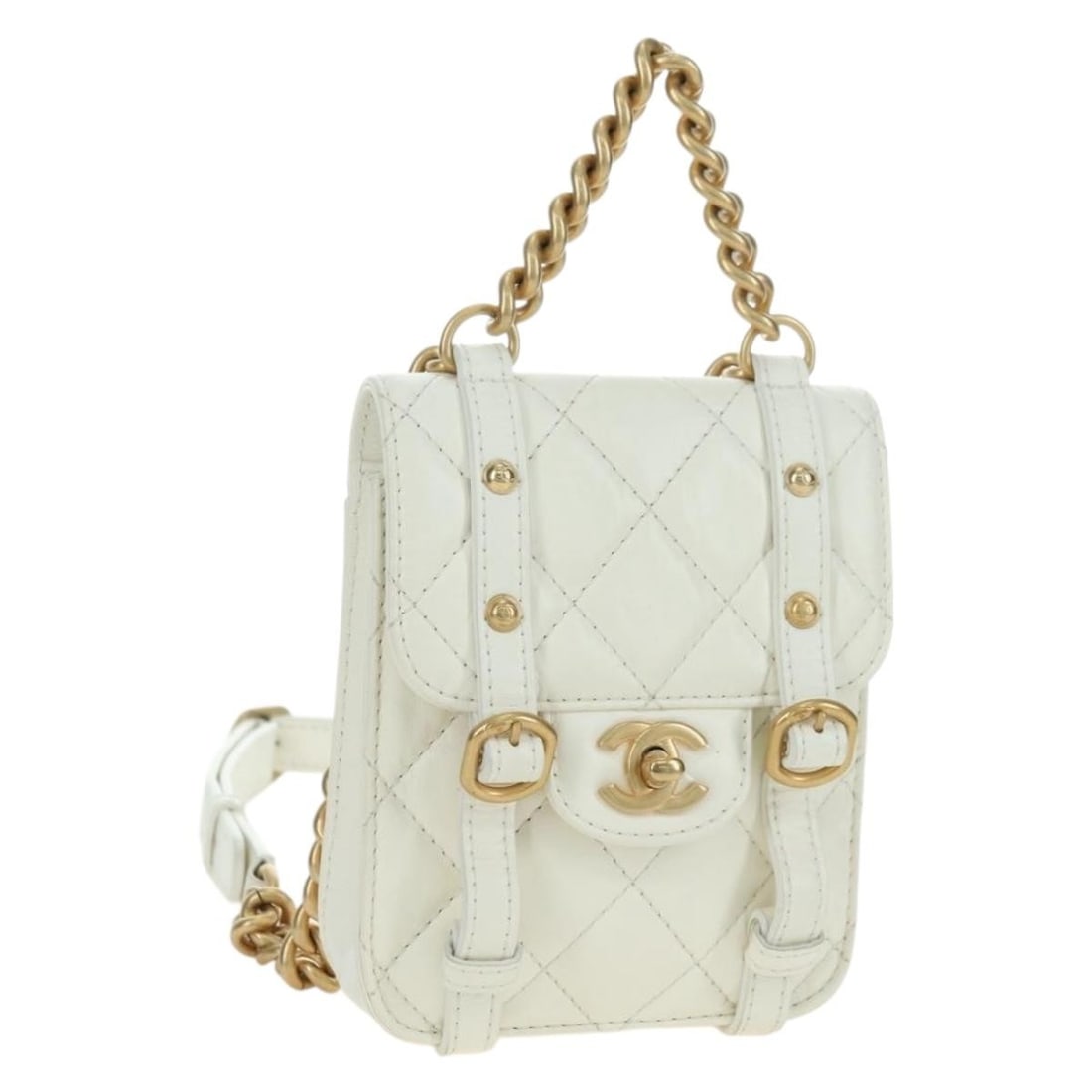 CHANEL Matelasse Leather 2way Shoulder Bag White Gold CC: CHANEL Matelasse Leather 2way Shoulder Bag White Gold CC A CHANEL Matelasse chain shoulder bag in leather, presented in white and gold. This 2-way style is made in France and comes with a dust bag. Th