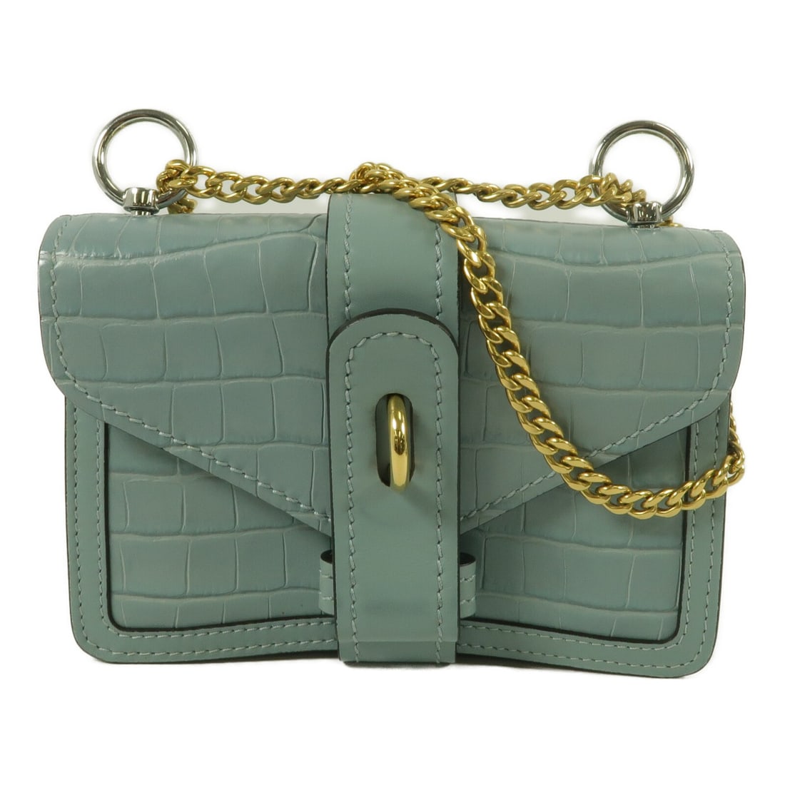 Chloe Aby Blue Calfskin Shoulder Bag with Chain Strap: Chloe Aby Blue Calfskin Shoulder Bag with Chain Strap Chloe Aby chain shoulder bag in blue calfskin leather. This women's shoulder bag features a structured compact silhouette with an interior open po