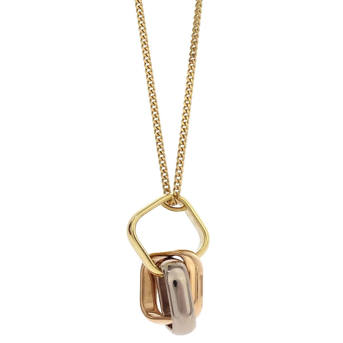 Cartier Trinity Charm Necklace Au750 Tri Color Gold WNK166: Cartier Trinity Charm Necklace Au750 Tri Color Gold WNK166 Cartier Trinity pendant necklace crafted in Au750 gold with the iconic three-tone combination of yellow gold, rose gold, and white gold. This