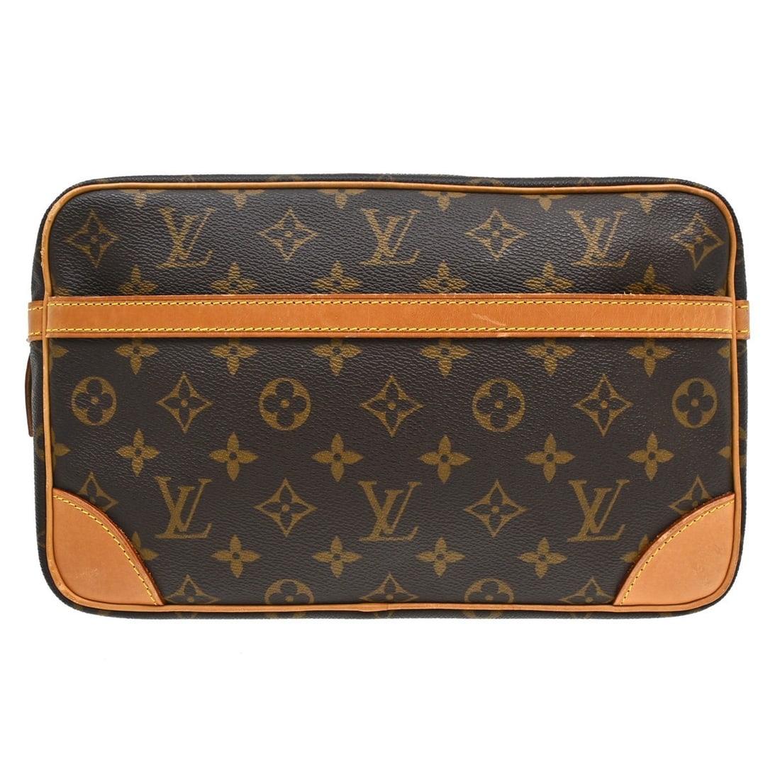 Louis Vuitton Compiegne 28 Monogram Canvas Clutch Bag M51845: Louis Vuitton Compiegne 28 Monogram Canvas Clutch Bag M51845 Vintage Louis Vuitton Compiegne 28 clutch handbag in brown Monogram canvas with leather trim and a zip closure. Made in France, this women'