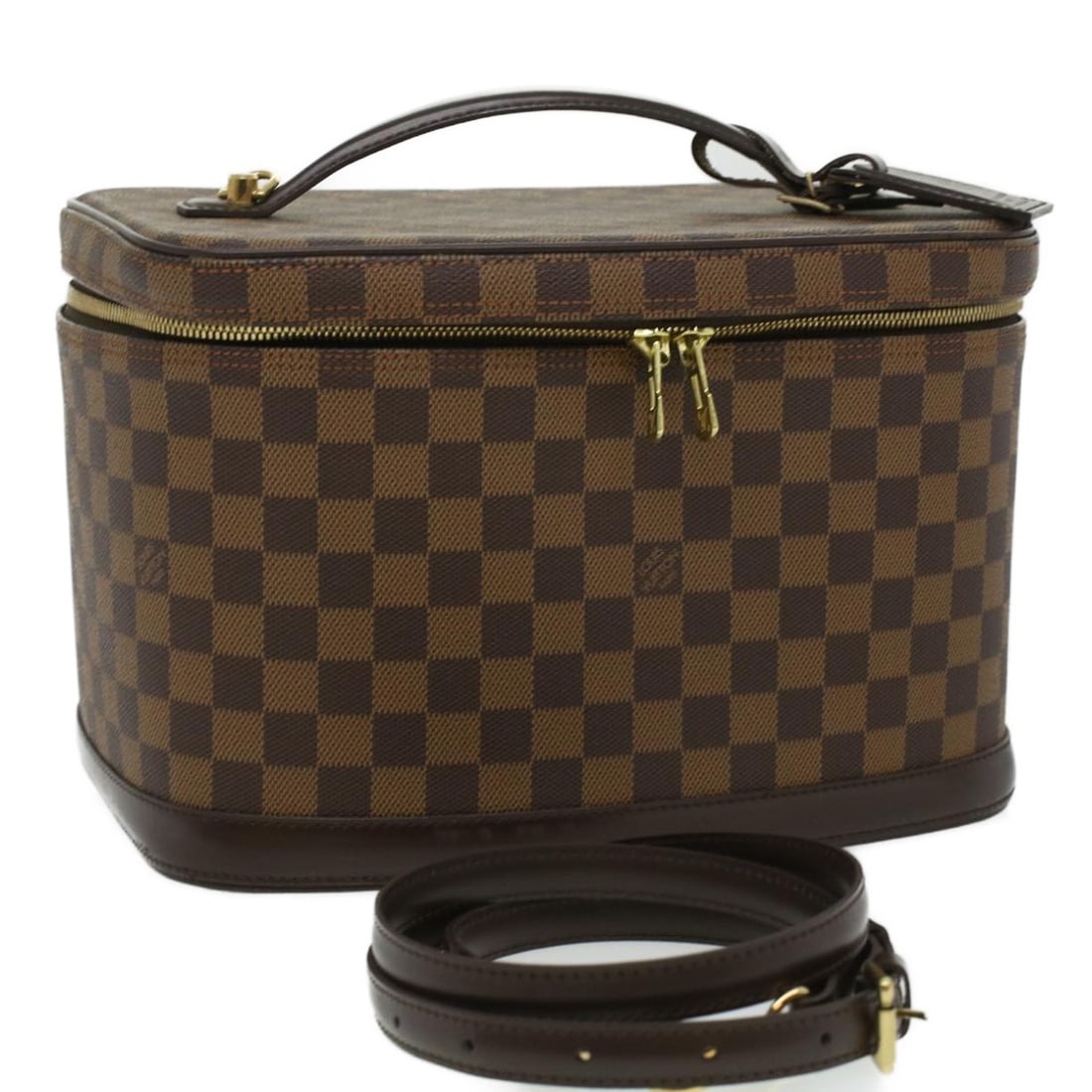 Louis Vuitton N47280 Nice 2way Damier Ebene Canvas Handbag: Louis Vuitton N47280 Nice 2way Damier Ebene Canvas Handbag Louis Vuitton Nice handbag in Damier Ebene canvas with a 2-way design. Made in France, this women's bag includes a dust bag, padlock, two key