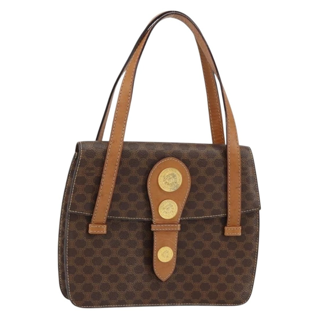 Celine Macadam Vintage Brown Canvas and Leather Women's Handbag: Celine Macadam Vintage Brown Canvas and Leather Women's Handbag This pre-owned Celine Vintage Macadam handbag features a classic brown canvas exterior with leather trim. Designed for women, it shows s