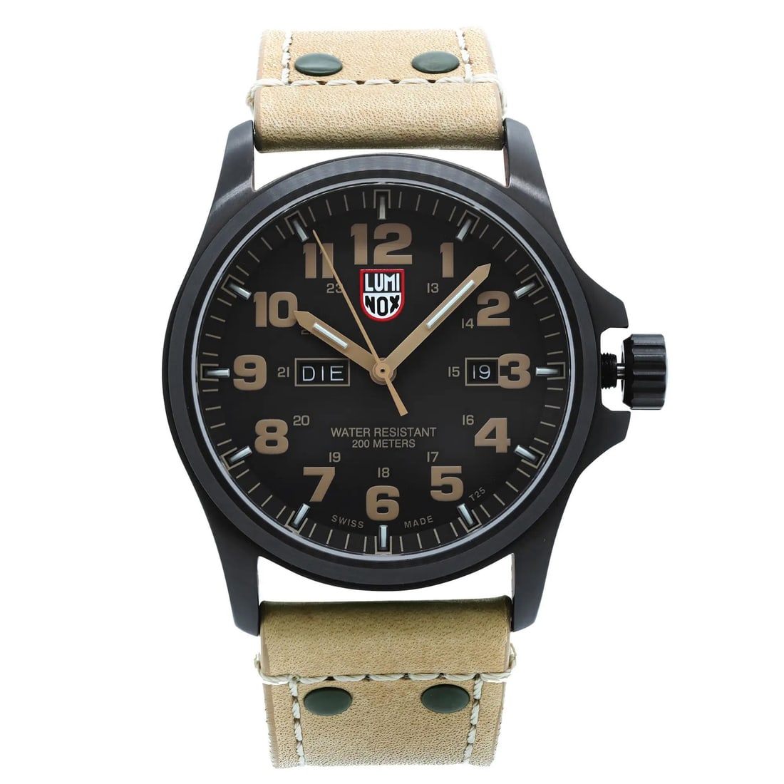 Luminox Atacama Field XL.1925 mens quartz watch black dial steel case: Luminox Atacama Field XL.1925 mens quartz watch black dial steel case Discontinued Luminox Atacama Field day-date men's quartz wristwatch with a black analog dial and easy-to-read large Arabic numeral