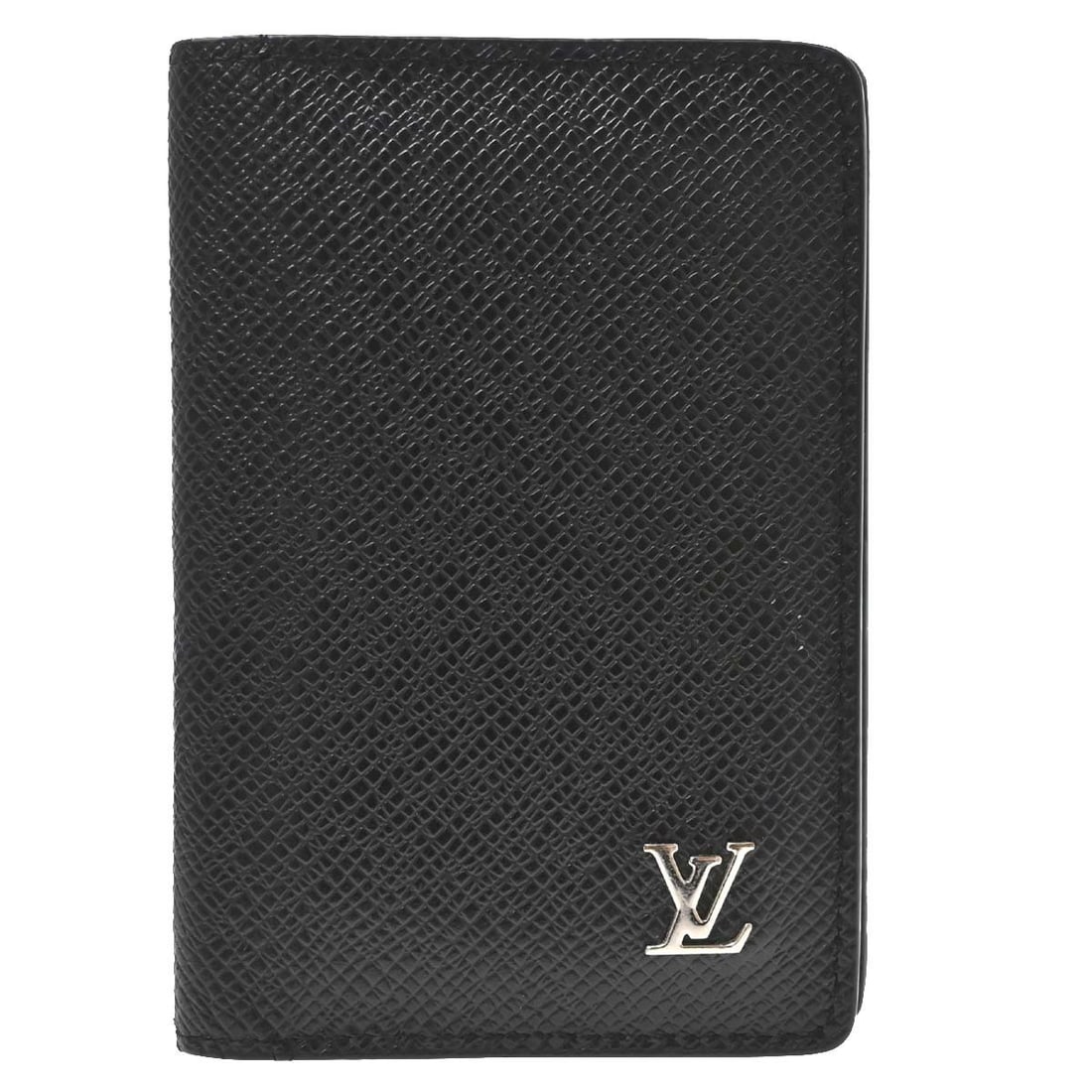 Louis Vuitton M30283 Taiga Leather Black Card Case Wallet: Louis Vuitton M30283 Taiga Leather Black Card Case Wallet Louis Vuitton black Taiga leather pocket organizer wallet/card case for women, featuring a folding design and logo accent. It is made in Franc