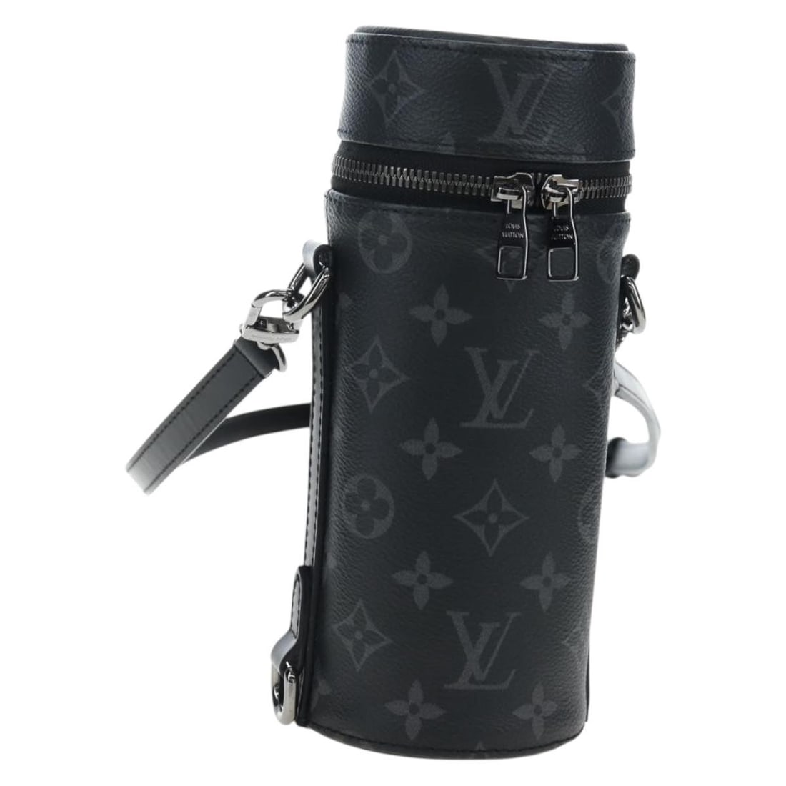 Louis Vuitton GI0398 Monogram Eclipse Bottle Holder Shoulder Bag: Louis Vuitton GI0398 Monogram Eclipse Bottle Holder Shoulder Bag Louis Vuitton Monogram Eclipse bottle holder in Monogram Eclipse canvas, made in France. This cylindrical piece includes a shoulder str