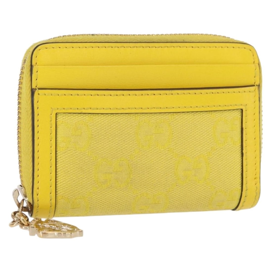 Gucci 790037 GG Canvas Coin Purse Yellow Gold Italy: Gucci 790037 GG Canvas Coin Purse Yellow Gold Italy Authentic Gucci coin purse in yellow and gold GG canvas. This women's accessory includes the dust bag and item box. Condition is B with reasonable w