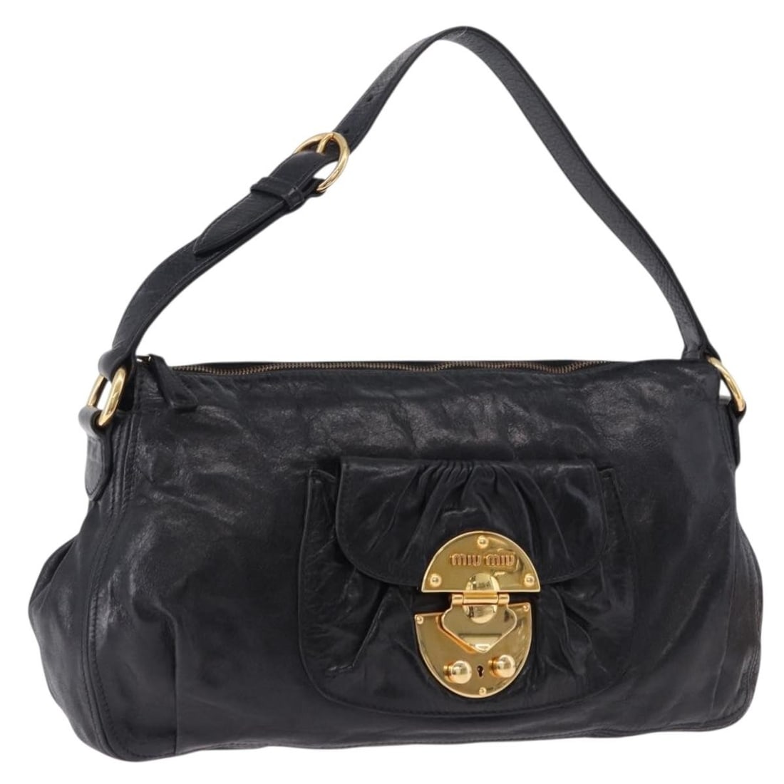 Miu Miu Black Leather Shoulder Bag with Dust Bags Made in Italy: Miu Miu Black Leather Shoulder Bag with Dust Bags Made in Italy Authentic Miu Miu shoulder bag in black leather with gold-tone accents. Made in Italy, this women's bag includes two dust bags. Conditio