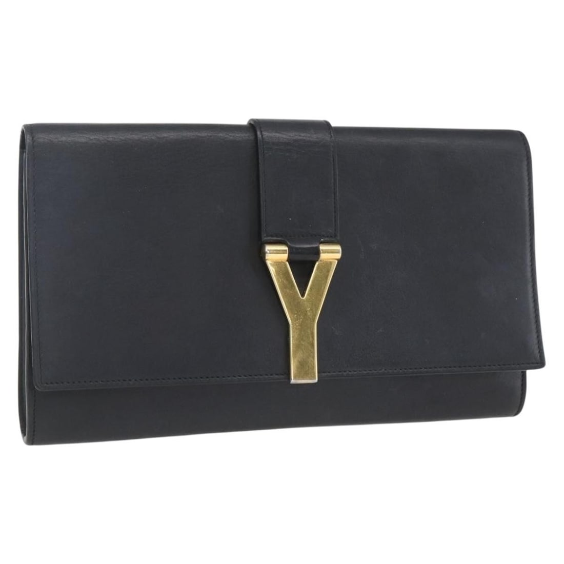 Black Leather Clutch Bag SAINT LAURENT Gold Tone Italy: Black Leather Clutch Bag SAINT LAURENT Gold Tone Italy Saint Laurent leather clutch bag in black with gold-tone accents. Made in Italy, this women's clutch shows reasonable wear and tear consistent wi