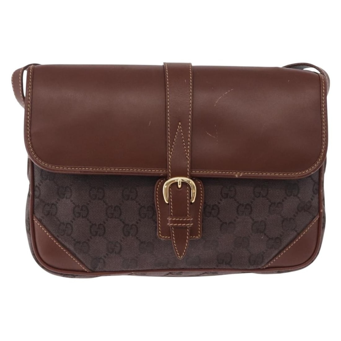 Gucci Flap Shoulder Purse in Brown Canvas with Leather Trim (1 of 18)
