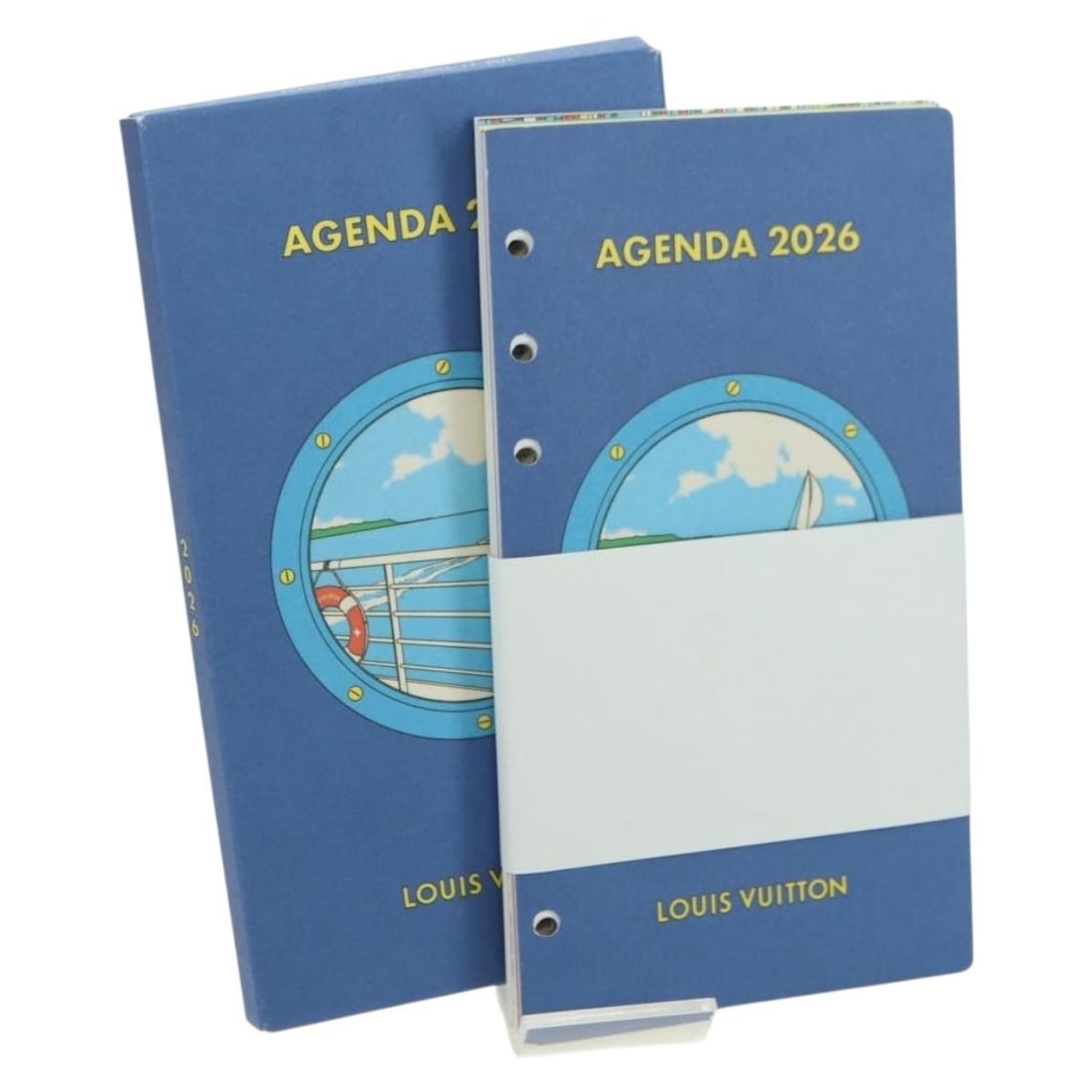 Louis Vuitton RA4106 Blue Day Planner Cover France: Louis Vuitton RA4106 Blue Day Planner Cover France Louis Vuitton day planner cover in blue, made in France. This Agenda MM refill cover comes with a dust bag and item box. The piece is described as be