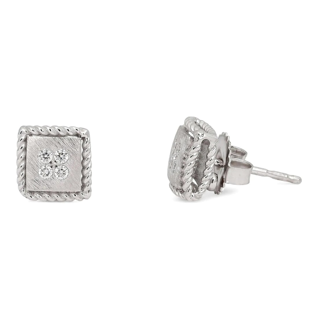 Roberto Coin Palazzo Ducale 18K White Gold Diamond Stud Earrings: Roberto Coin Palazzo Ducale 18K White Gold Diamond Stud Earrings Roberto Coin Palazzo Ducale stud earrings crafted in 18k white gold with natural round diamonds. The square stud design features a sati