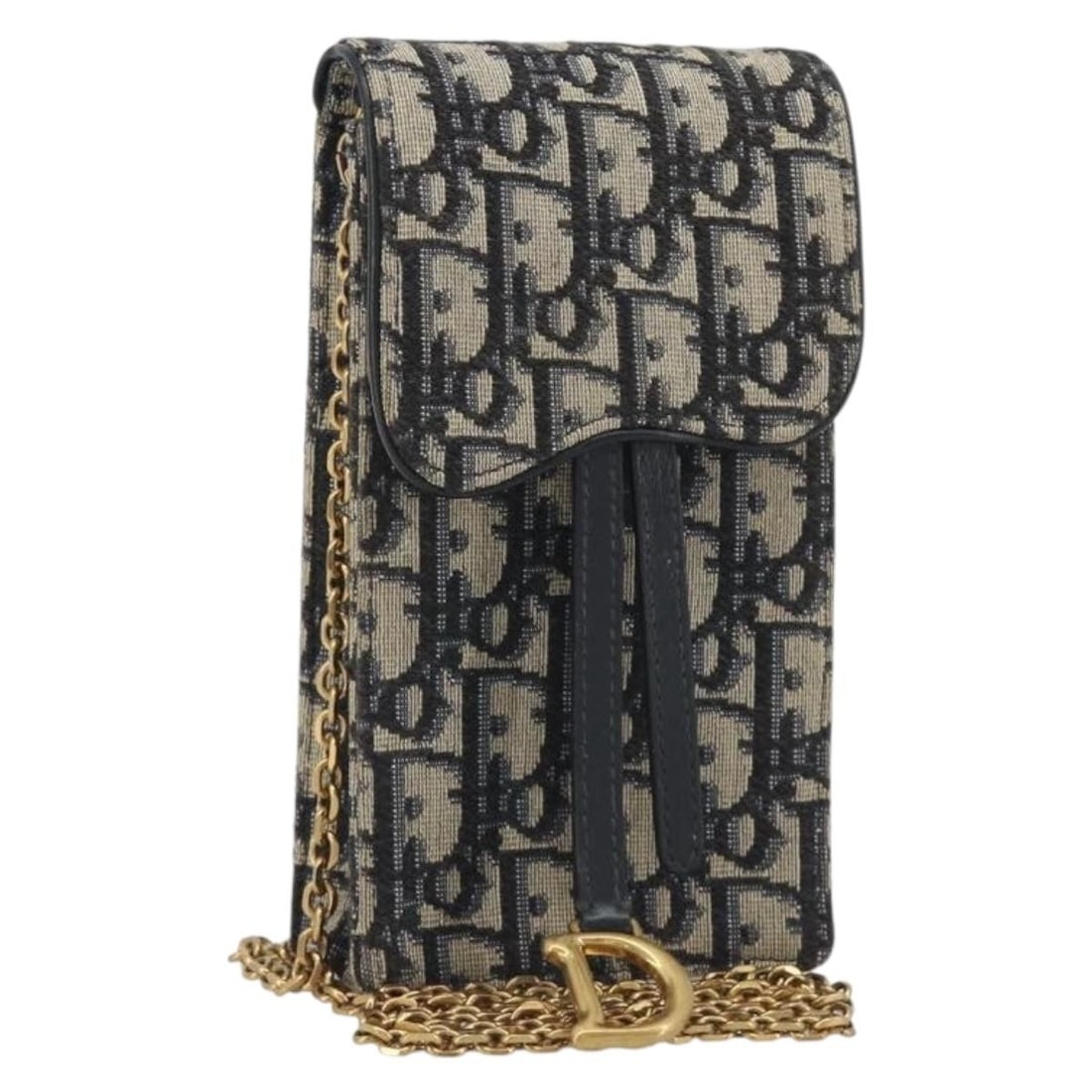 Christian Dior Trotter Canvas Chain Shoulder Bag Navy: Christian Dior Trotter Canvas Chain Shoulder Bag Navy Christian Dior Trotter Chain Saddle Shoulder Bag in navy canvas with Trotter canvas exterior. This women's shoulder bag was made in Italy and feat