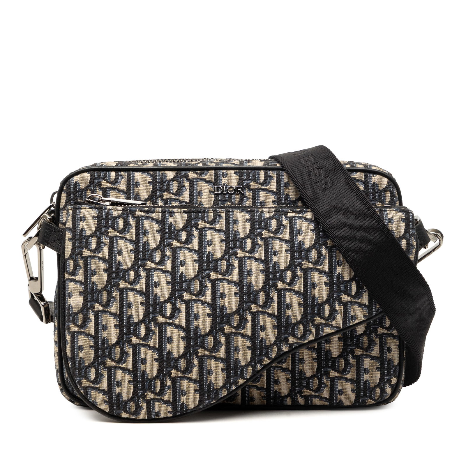 Dior Oblique Saddle Triple Pouch Canvas Crossbody Bag: Dior Oblique Saddle Triple Pouch Canvas Crossbody Bag Dior Saddle Triple Pouch in blue oblique canvas with a crossbody design. This bag features a top zip closure, a detachable flat nylon strap, a rem