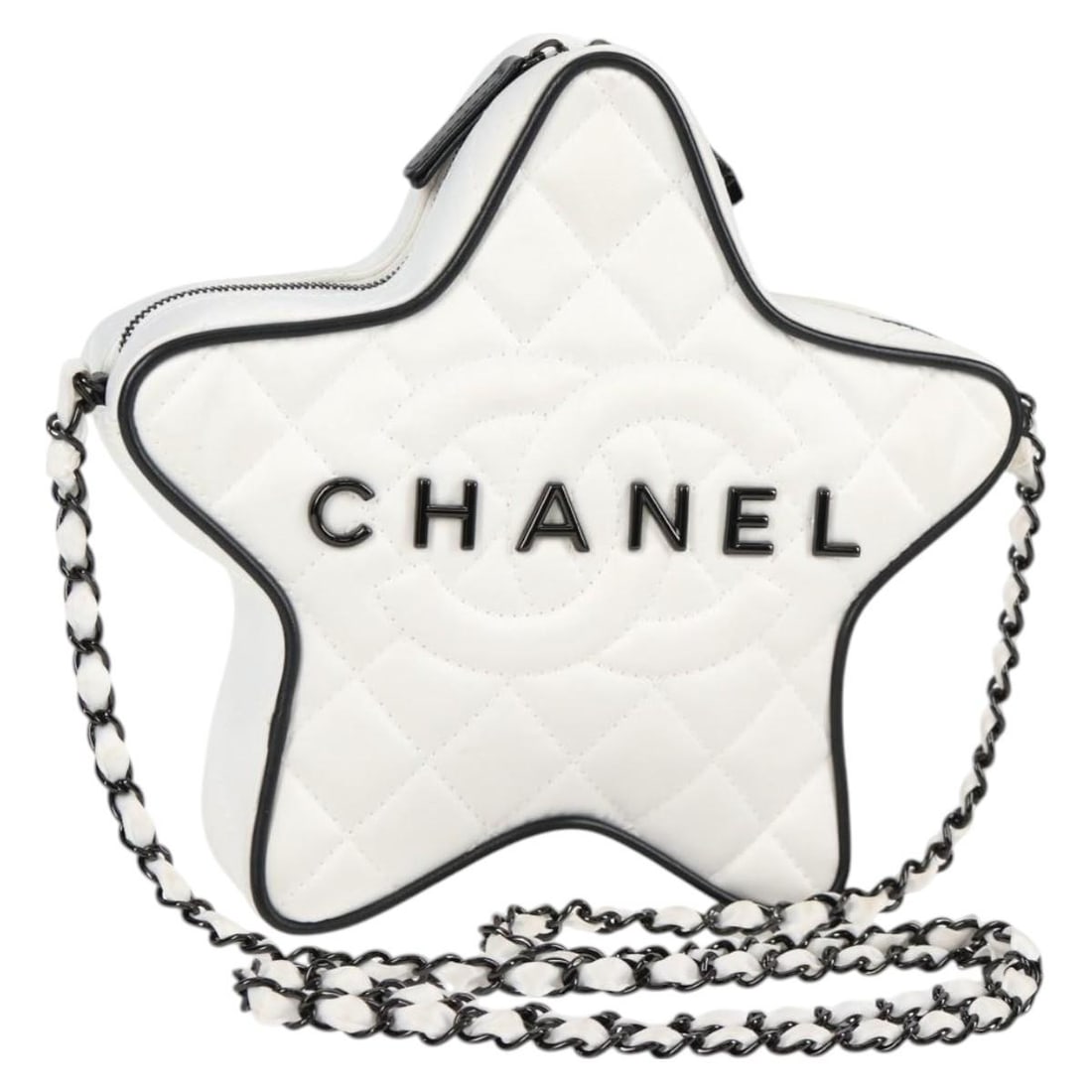 CHANEL Star CC Shoulder Bag White Satin Gold Tone (1 of 18)