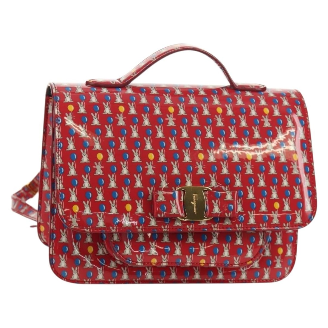 Salvatore Ferragamo Vala 3way Vinyl Backpack Red Gold Dust Bag: Salvatore Ferragamo Vala 3way Vinyl Backpack Red Gold Dust Bag Salvatore Ferragamo Vala backpack in vinyl with a red and gold exterior. Designed for women, this 3-way style comes with a dust bag and w