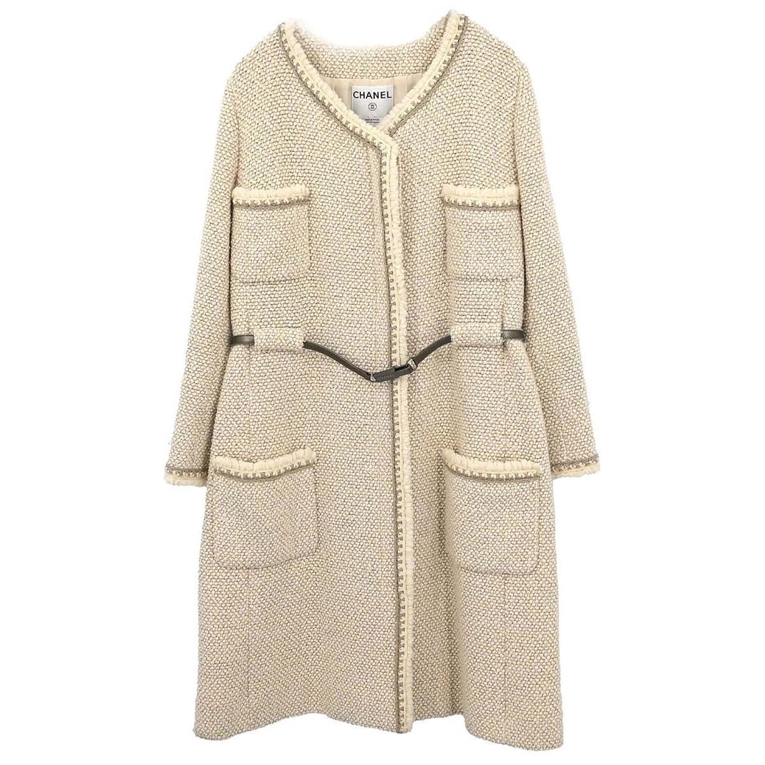 Vintage Chanel Beige Long Wool Silk Coat Size 42 (1 of 15)