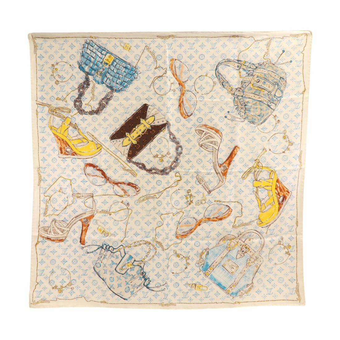 Louis Vuitton LV Silk Scarf 90x90cm Beige Blue Yellow (1 of 13)
