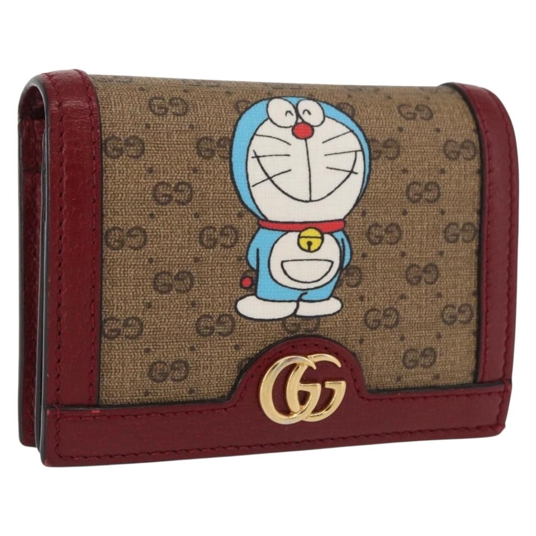Gucci Doraemon Wallet Micro GG Supreme PVC Leather Beige Gold 647788: Gucci Doraemon Wallet Micro GG Supreme PVC Leather Beige Gold 647788 Gucci Doraemon wallet in beige and gold with Micro GG Supreme canvas and PVC leather construction. Made in Italy, this women's wall