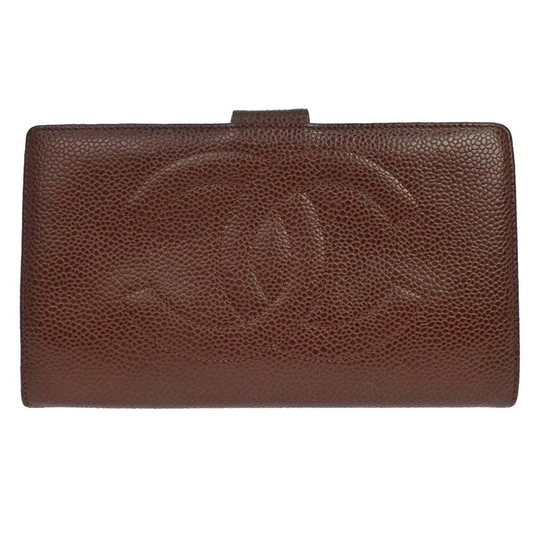 CHANEL CC Brown Caviar Skin Leather Bifold Wallet: CHANEL CC Brown Caviar Skin Leather Bifold Wallet Women's Chanel long bifold wallet purse in brown caviar skin leather with CC pattern. It is made in France and features one coin purse, six card pocke