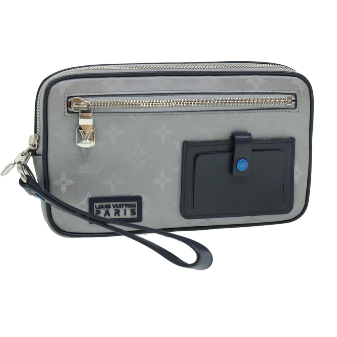 Louis Vuitton M44171 Monogram Canvas Clutch Bag Silver: Louis Vuitton M44171 Monogram Canvas Clutch Bag Silver Louis Vuitton Monogram Satellite clutch bag in silver monogram canvas. This women's clutch includes a dust bag and is made in Spain. Condition is