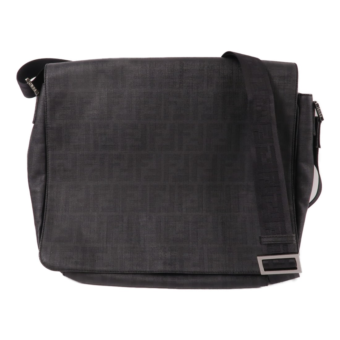 FENDI Zucchino Canvas Shoulder Bag Black 2228.7VA195YZD079: FENDI Zucchino Canvas Shoulder Bag Black 2228.7VA195YZD079 Fendi Zucchino shoulder bag in black canvas with a black-on-black look. This men's shoulder bag features a magnetic pocket and an interior wi